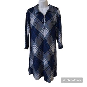 Chetta B Size S Blue Plaid Checkered  Dress/ Top   Zip Front